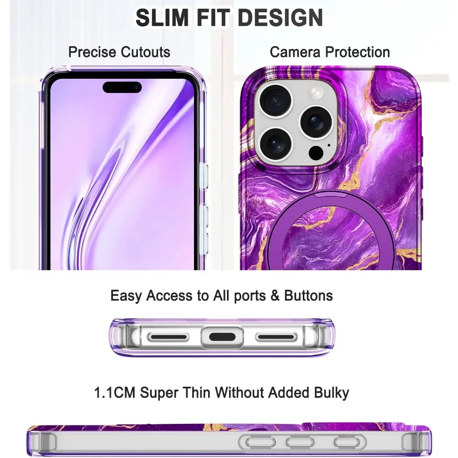 حافظة لام كيس لهاتف آيفون 16 برو ماكس مع حامل حلقي مغناطيسي غير مرئي [متوافق مع MagSafe] لكامل الجسم ونحيف للنساء والرجال