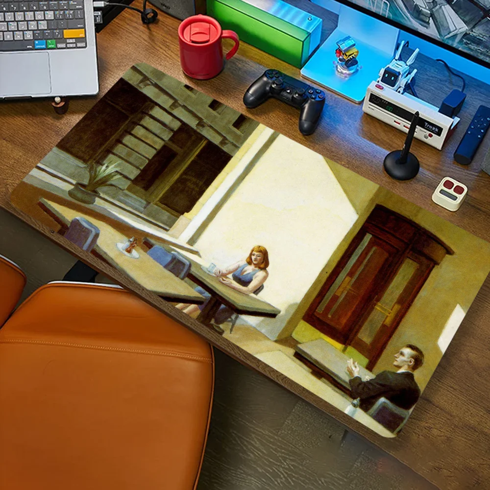 Art Edward Hopper Mousepad Computer Office Game Table Mats XXL Rubber Anti-slip Gaming Keyboard Long Desk Pads