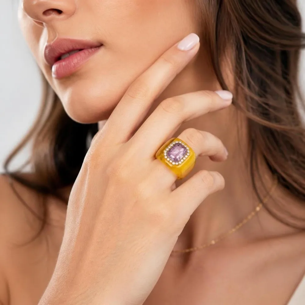 New Resin Rhinestones Ring Geometric Colorful Finger Ring Elegant Jewelry Three-dimensional Square Ring Jewelry Accessories