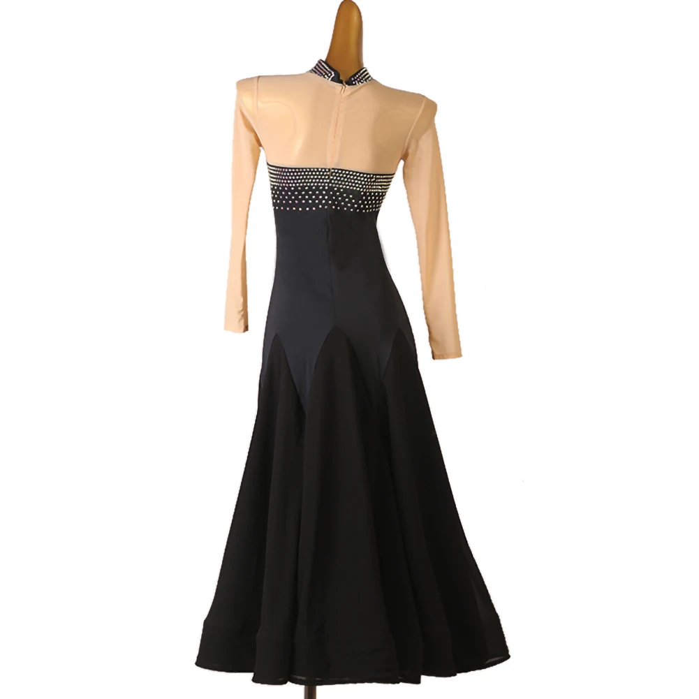 Modern Dance Waltz dress 2025 New Rhinestone Royal Blue Elegant Party Long Sleeve Women Luxury Ballroom Practice Dress