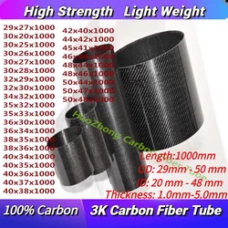 1000mm 3k Carbon Fiber Tube OD 32mm~50mm Roll Wrapped Pipe/Pole