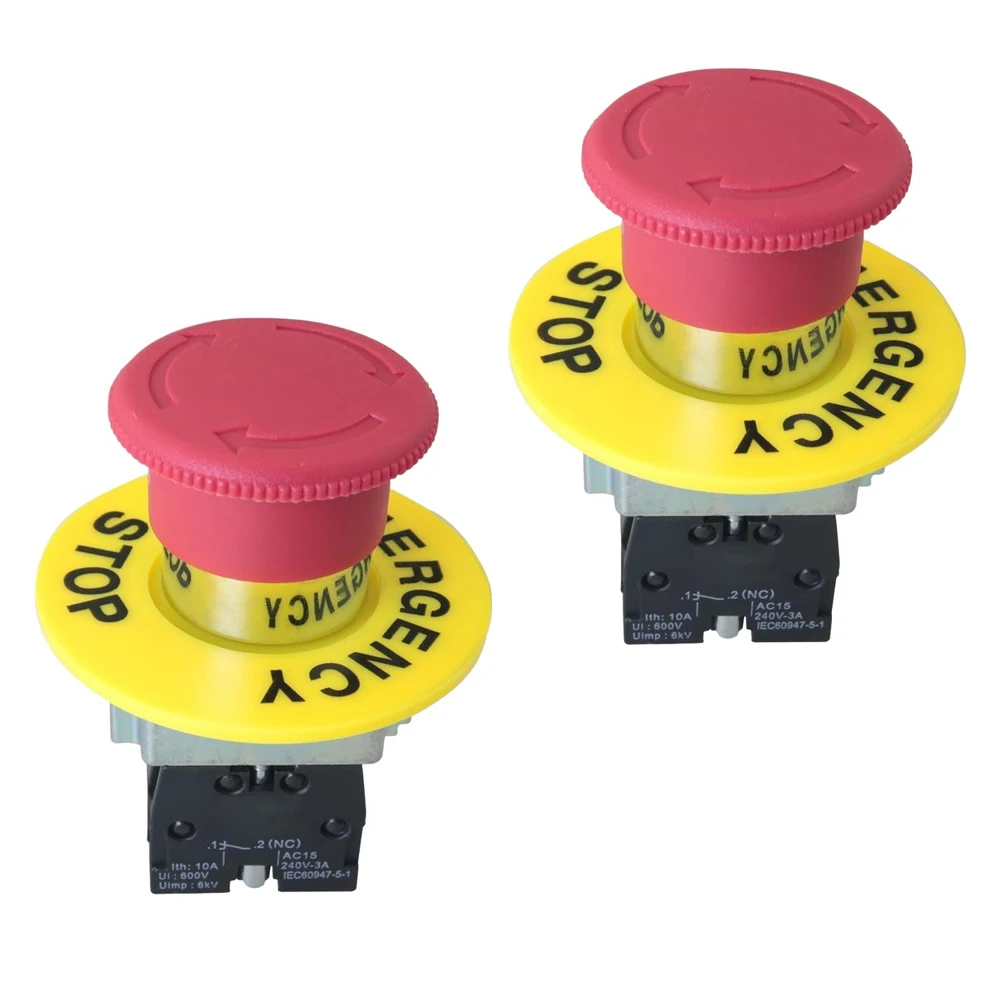 2pcs IP65 Waterproof Push Button Switch with Self Locking Mechanism 1NO 1NC for Stop Circuits and Machinery Operation