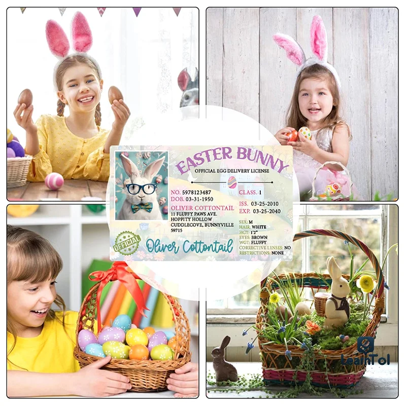 Easter Bunny ID Pass Plate Plastic Bunny Lost Driver's License Easter Rabbit Card For Kids DIY Novelty Easter Decoration
