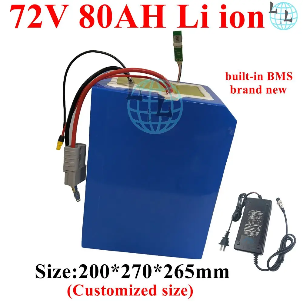 LL-Batterie lithium-ion BMS, 72V, 80Ah, pour scooter 7000W, vélo, tricycle, camping-car, charge 10A.