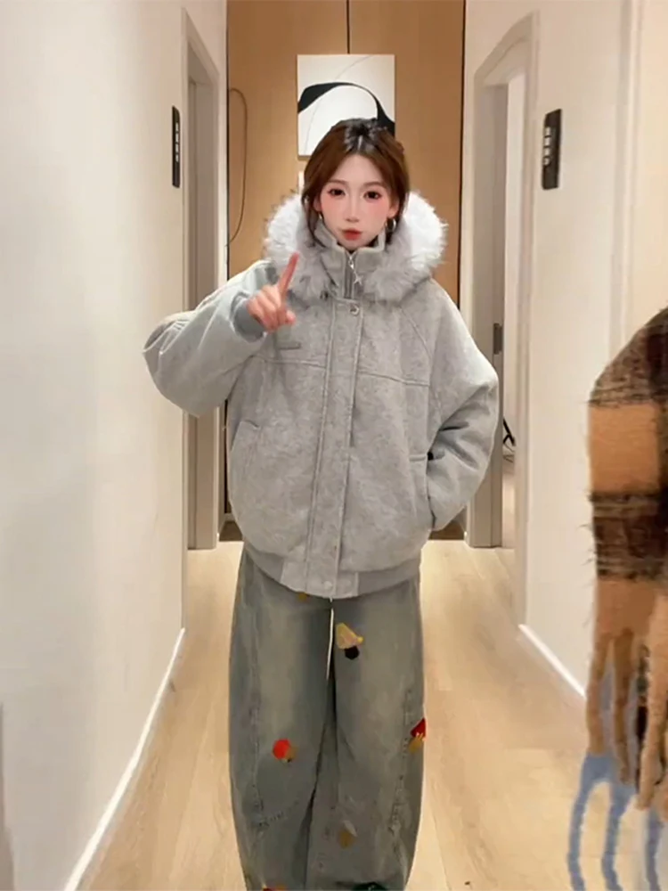 

Женское зимнее шерстяное пальто Mountain Eagle в клетку с большим меховым воротником, теплое, утепленное, с защитой от холода, приталенного кроя