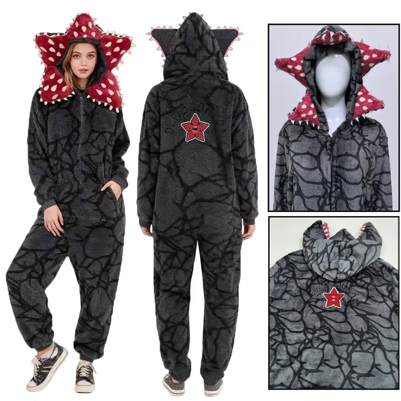 

Winter Stranger Pajamas Halloween Cosplay Costume Demogorgan Plant Design Adult Zip Jumpsuit Christmas Fun Costume