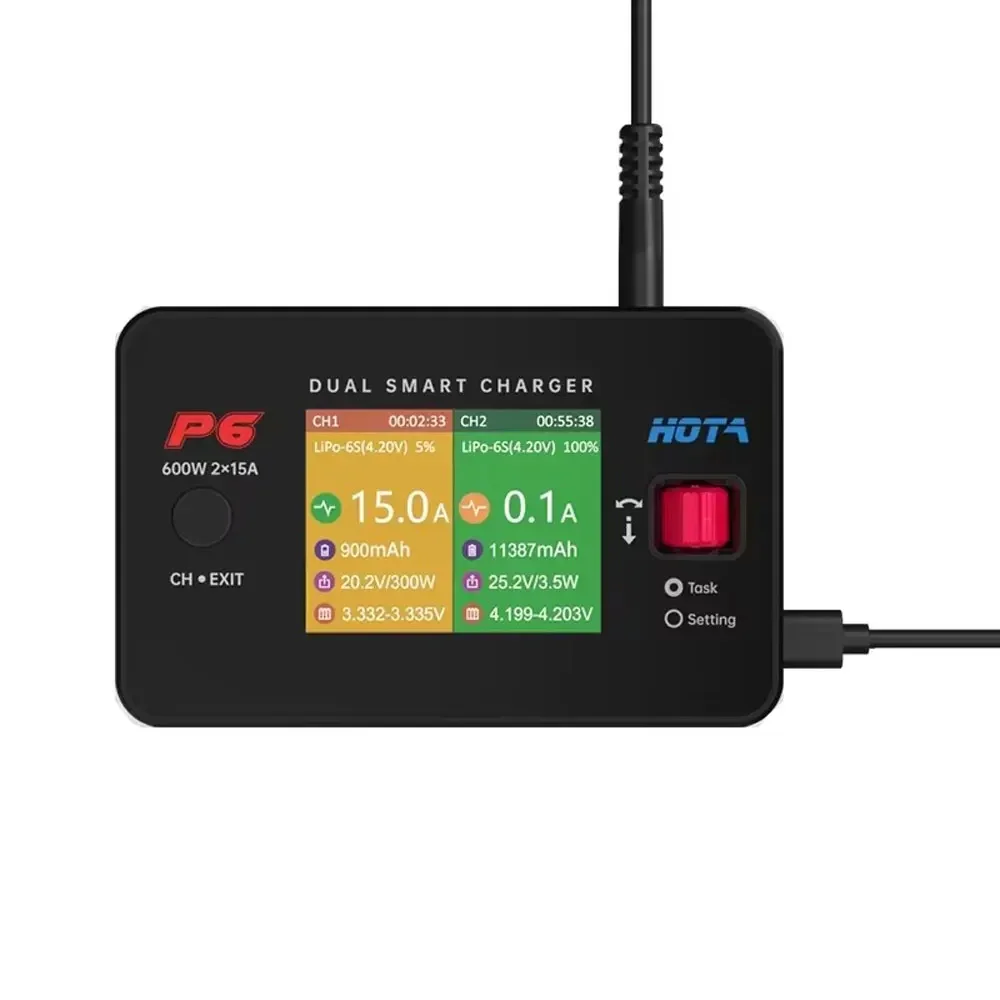 SkyCityFPV HOTA P6 T240 AC240W DC 600W 15AX2 DC cargador inteligente de doble canal carga de servicio móvil Lipo 1 ~ 6S batería LiIon NiMH