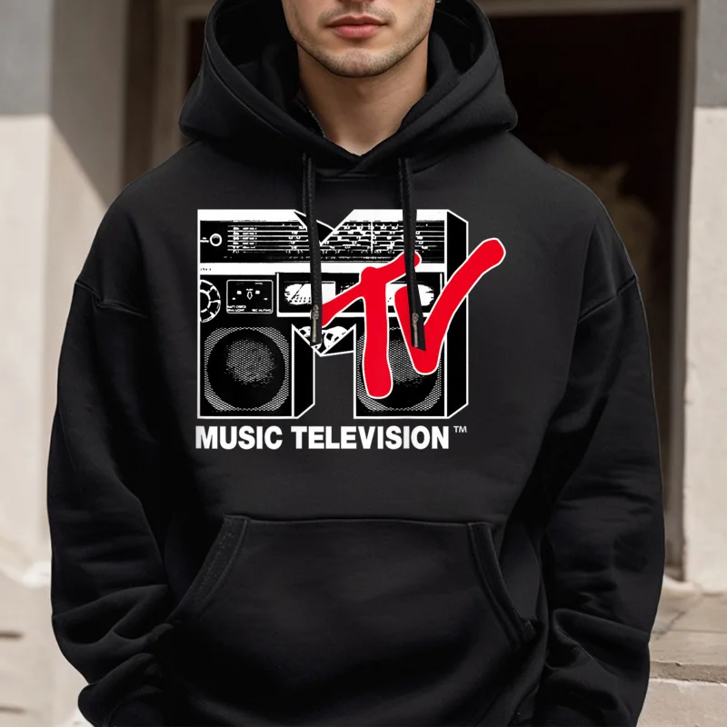 Normal MTV Logo Red Boombox Graphic Hoodies for Women Cute VALENTINE DAY Round Neck long Sleeve Hoodies Gift Idea Coat