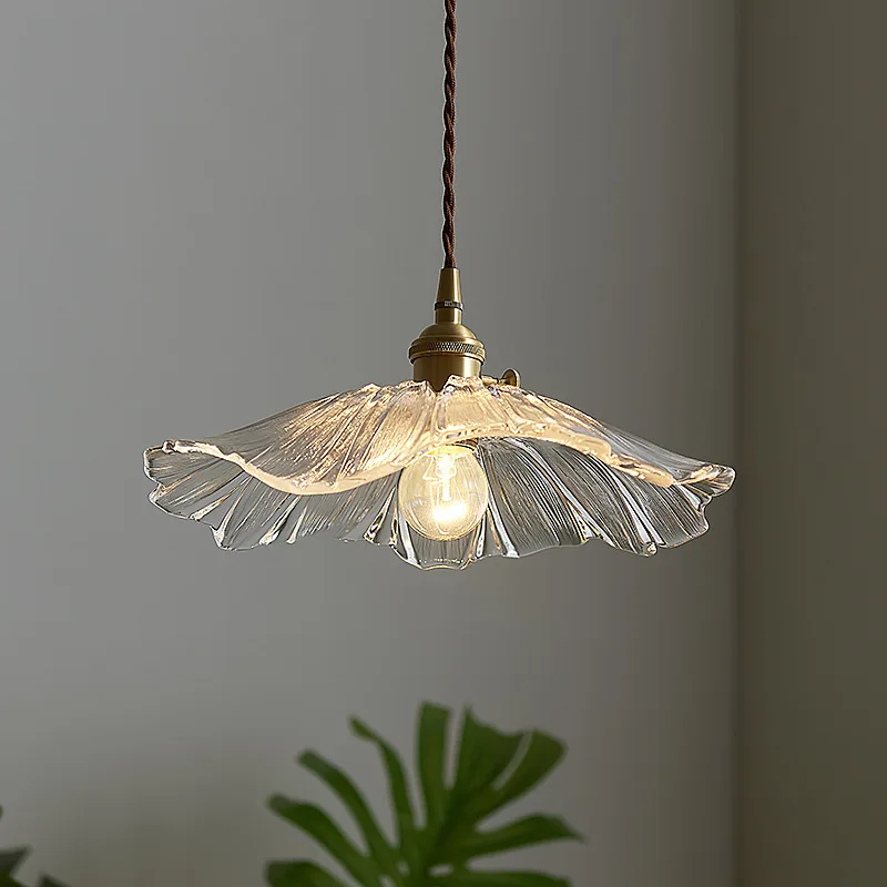 

Nordic Brass Restaurant Small Chandelier Modern Simplicity Personality Creative Lotus Leaf Aisle Crystal Glass Bedside Lamp
