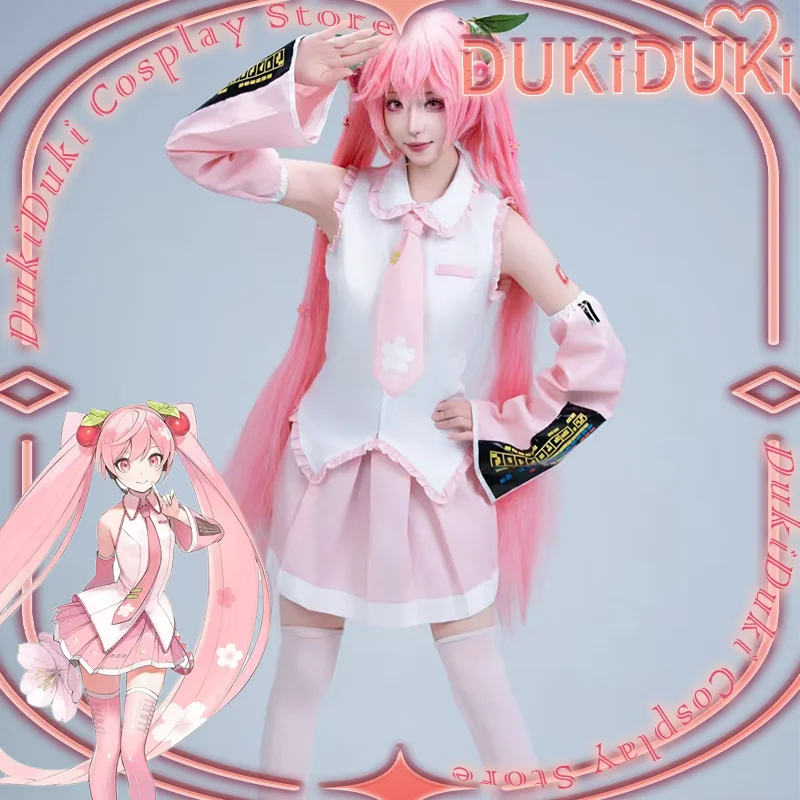 Disfraz de ídolo Virtual japonés Miku, disfraz de Cosplay rosa, uniforme de rendimiento, peluca, primavera, Sakura, cereza, fiesta, juego de rol, falda de vestir