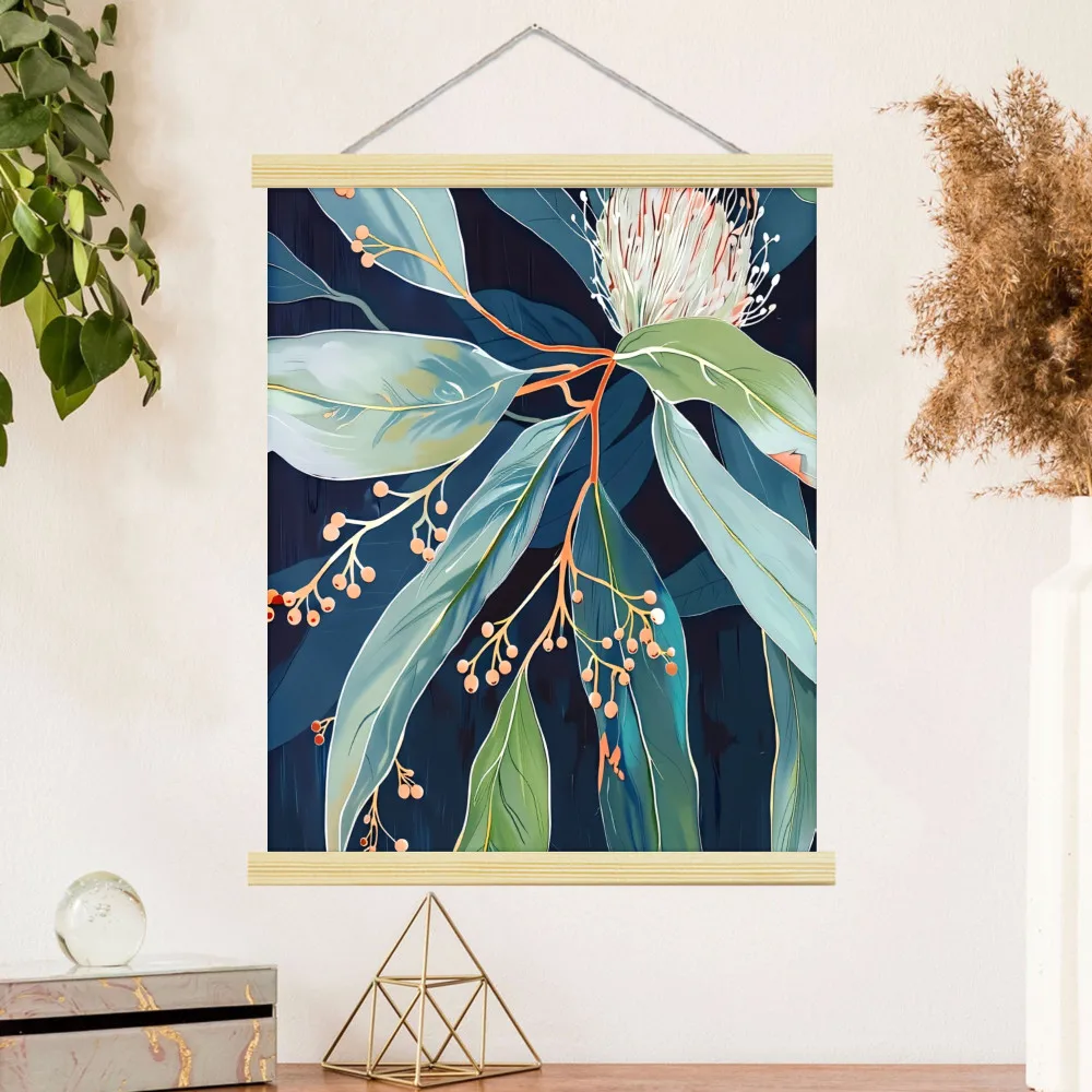 1 قطعة 2D شقة الحد الأدنى حمالة تعليق جدارية الفن Soild الخشب التمرير معلقة الملصقات إطار بيج مع زهر الكرز زهرية طباعة #3