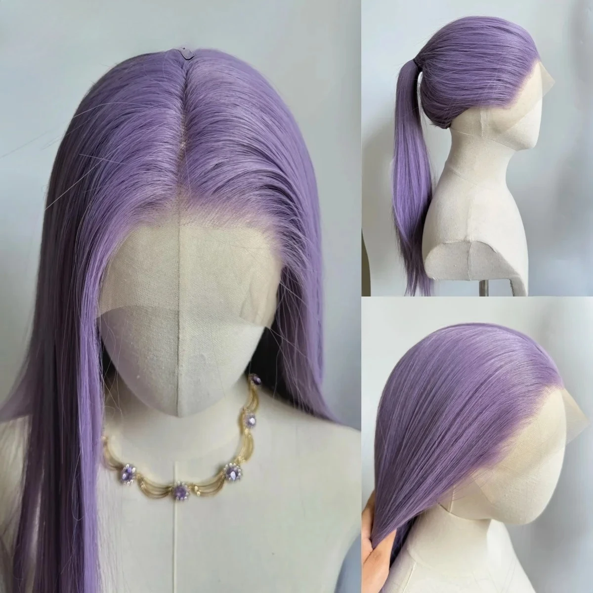 

Light Purple Wig Special Grey-purple Lace Front Wigs 13*4 24inch Long Straight Synthetic Lace Wigs for Cosplay Party