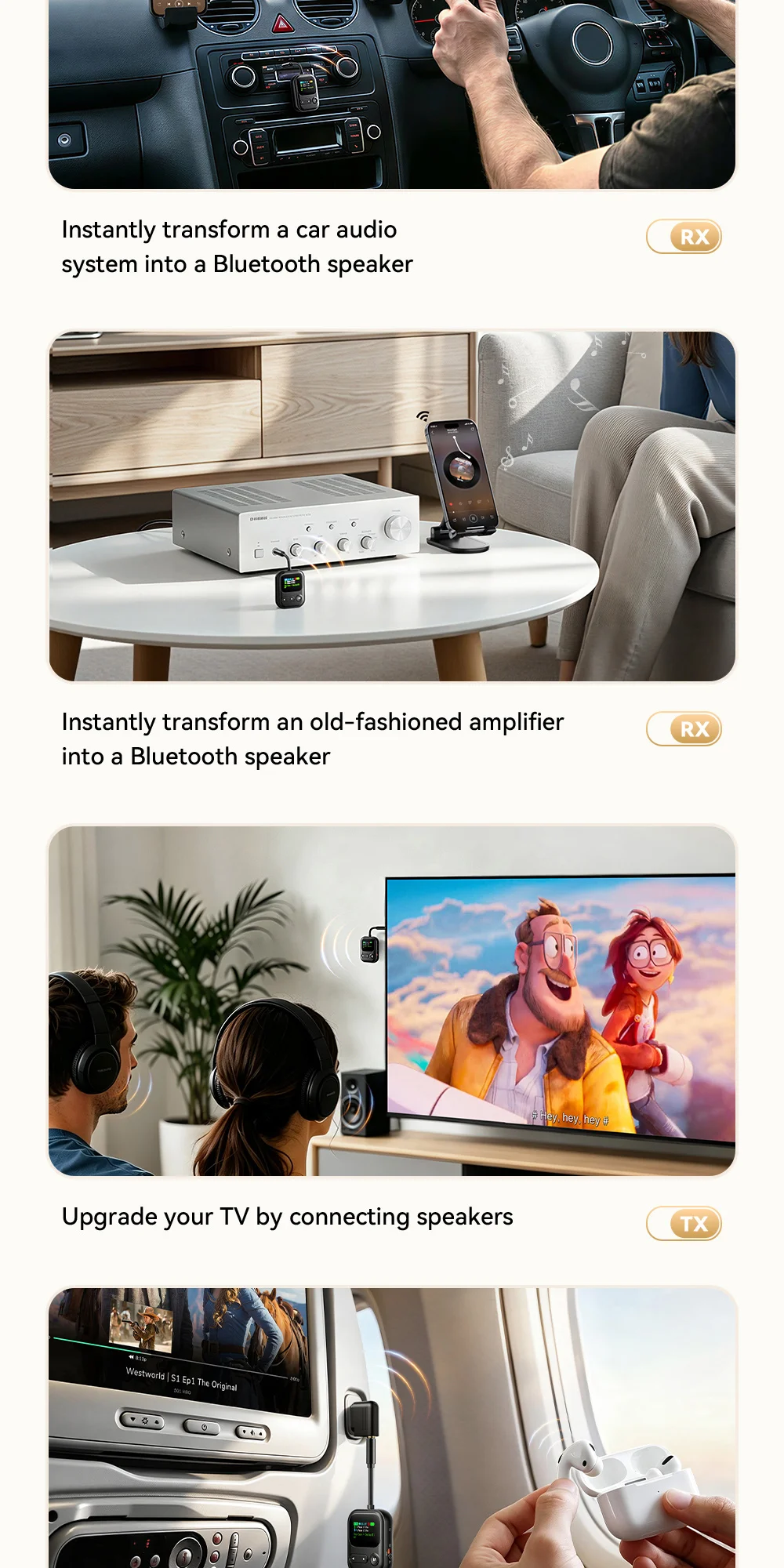 Essager Bluetooth 6.0 Audio-Sender-Empfänger 2 IN 1 RT/TX-Adapter 3,5 mm mit Mikrofon LCD-Display für Lautsprecher, Auto, TV, PC, Flugzeug – Detail 7