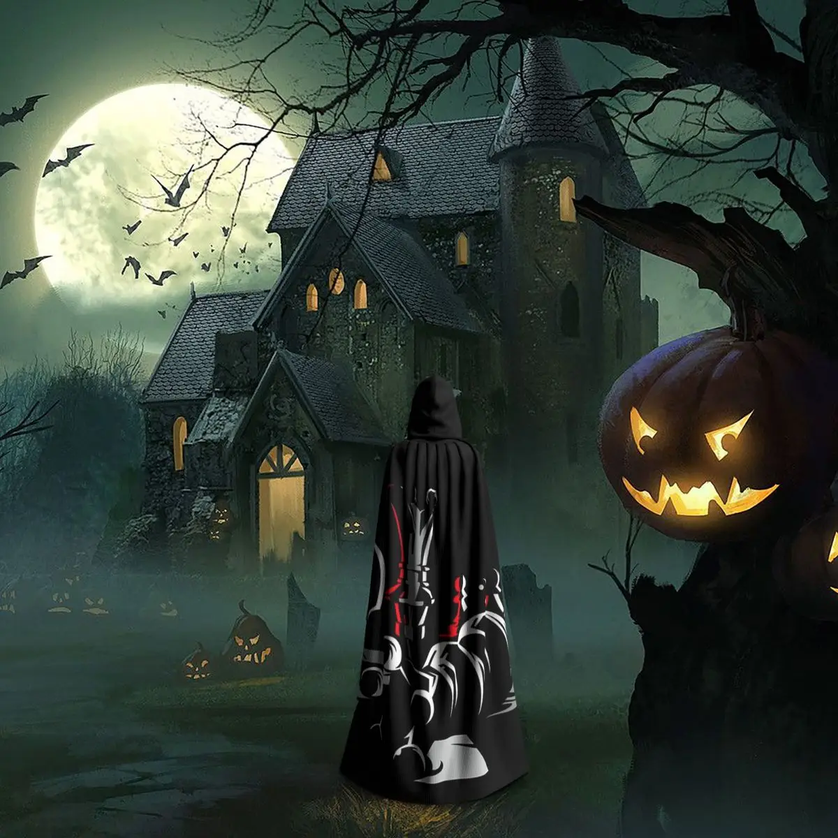 ملصق فني لعبة الشطرنج الشطرنج جودة عالية طويلة مقنعين عباءة الساحرة القرون الوسطى زي تأثيري كيب HalloweenParty الكبار للجنسين