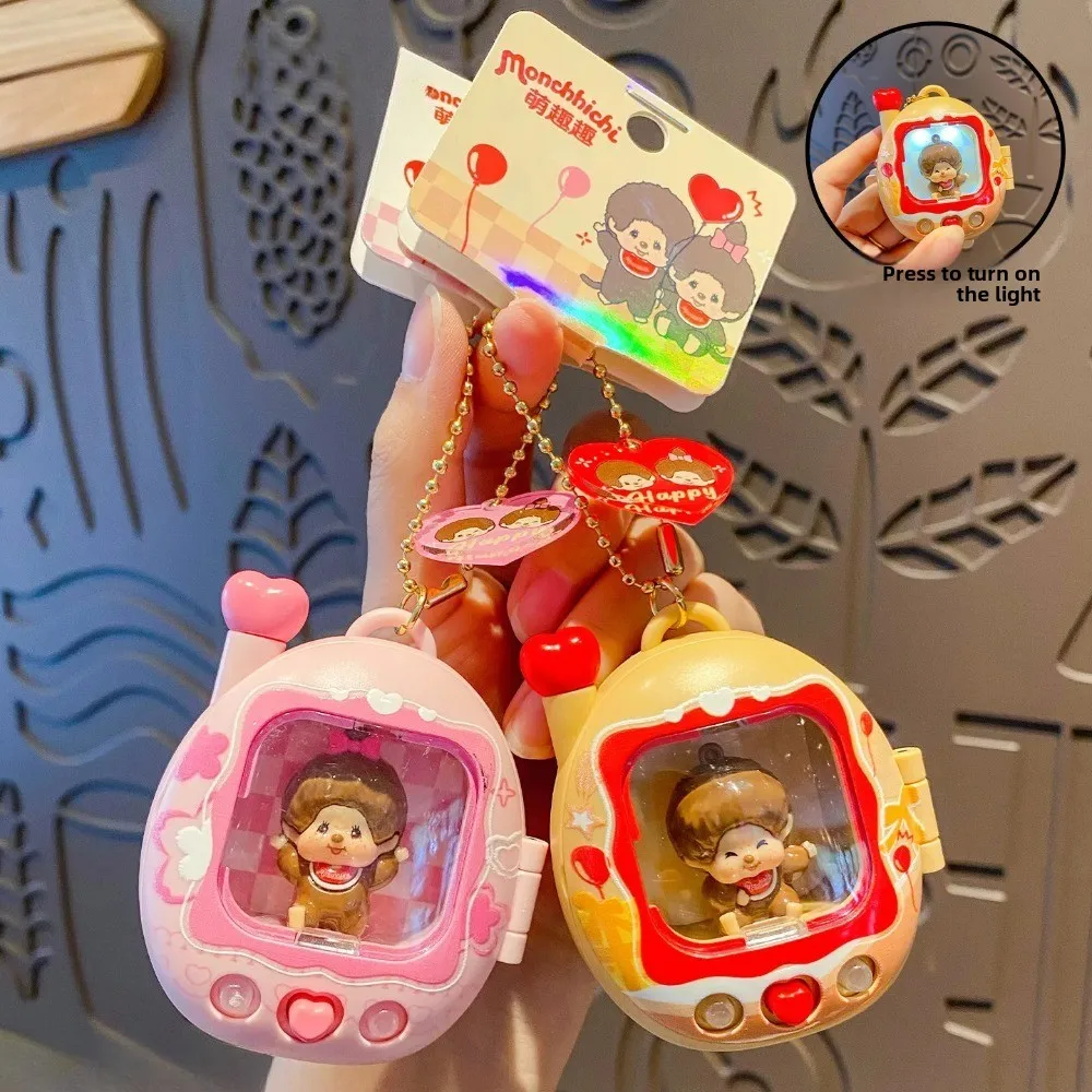 Cute Mini Retro Television Toy Keychain Y2k Aesthetic Doll Charm Press Flash Light Up Stop Bag Digging Birthday Gifts For Bestie