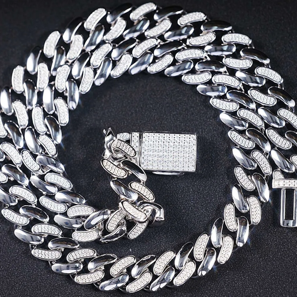 Sicgem Selling 22 Inches 13 Mm Width Miami Iced Out 925 Silver Men Moissanite Cuban Link Chain Necklace