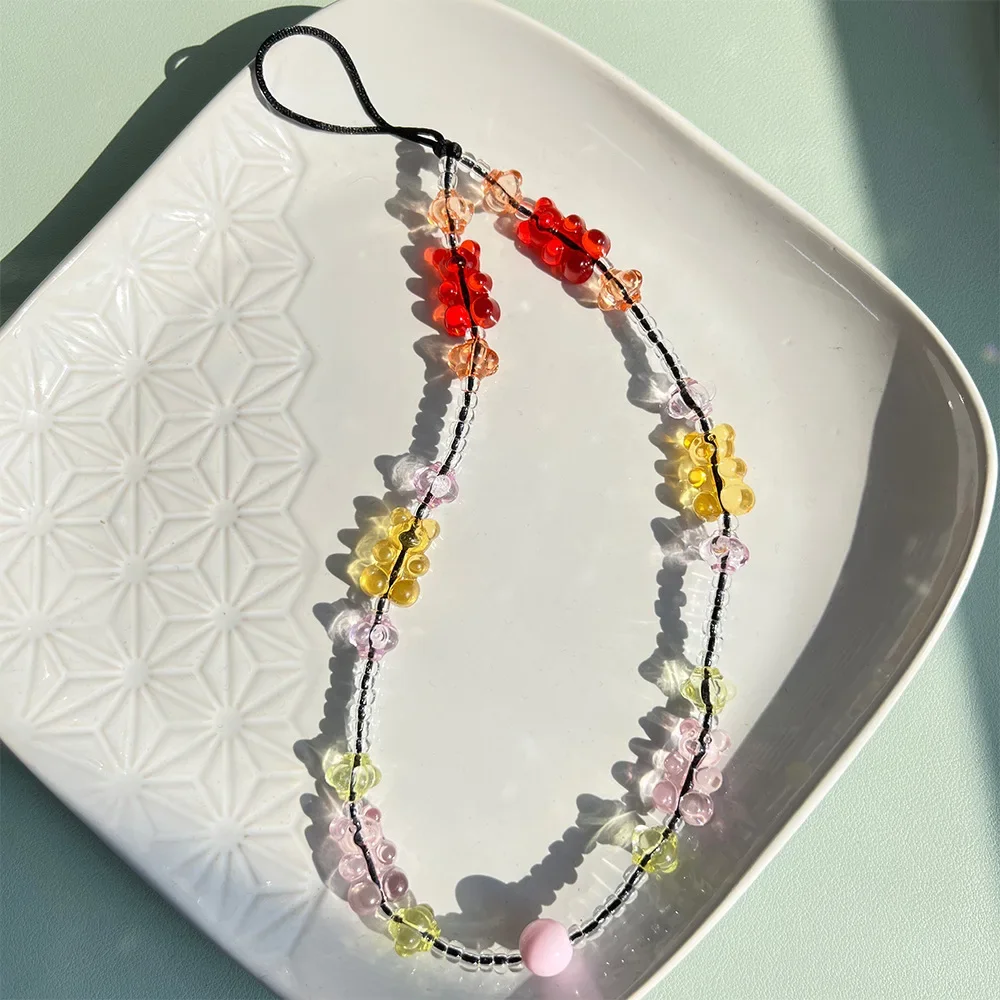 

Cute Gummy Bear Mobile Phone Chains Colorful Transparent Bears Animal String Women Phone Charm Strap Couple Jewelry Friend Gifts