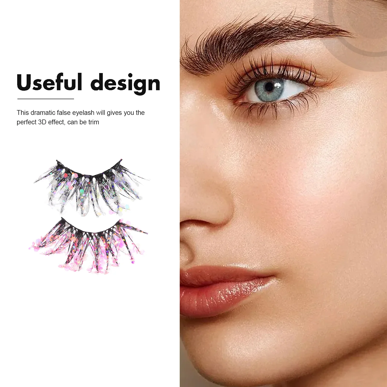 2 Pairs False Eyelashes Fluorescence Glitter Fiber Sequin Decorative Party Night Out 3D Effect Easy Use Comfortable