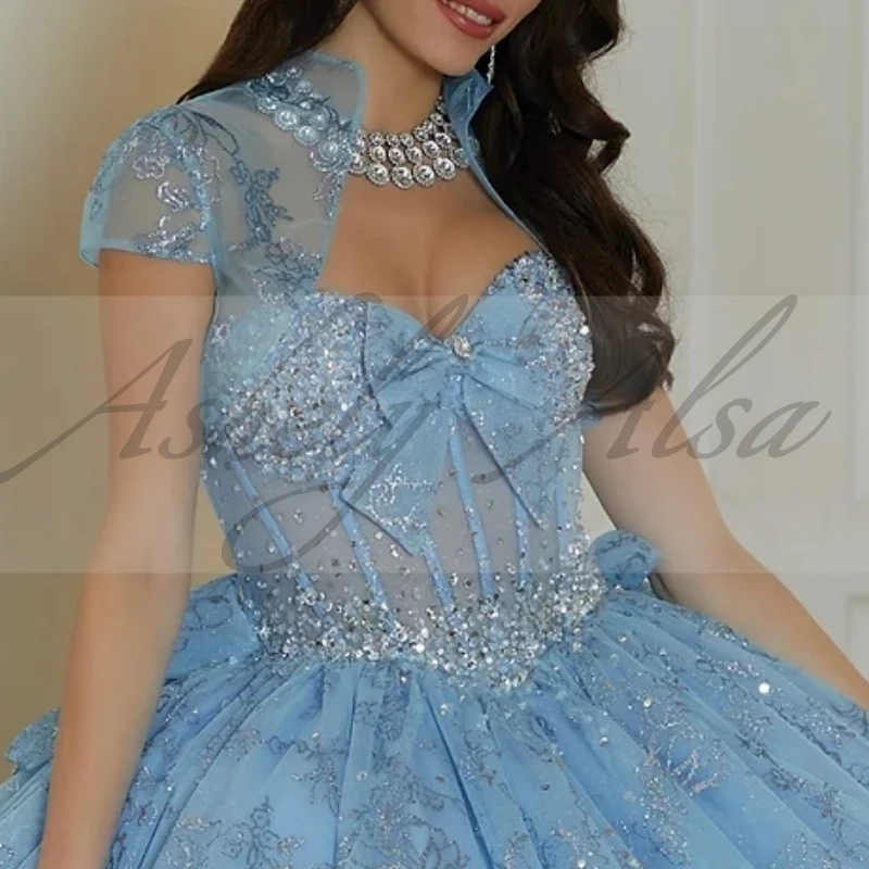 Elegant Mexican Princess Girl Birthday Party Dresses With Jacket Crystal Ball Gown Women Prom Occasion Vestido Quinceanera 14 15