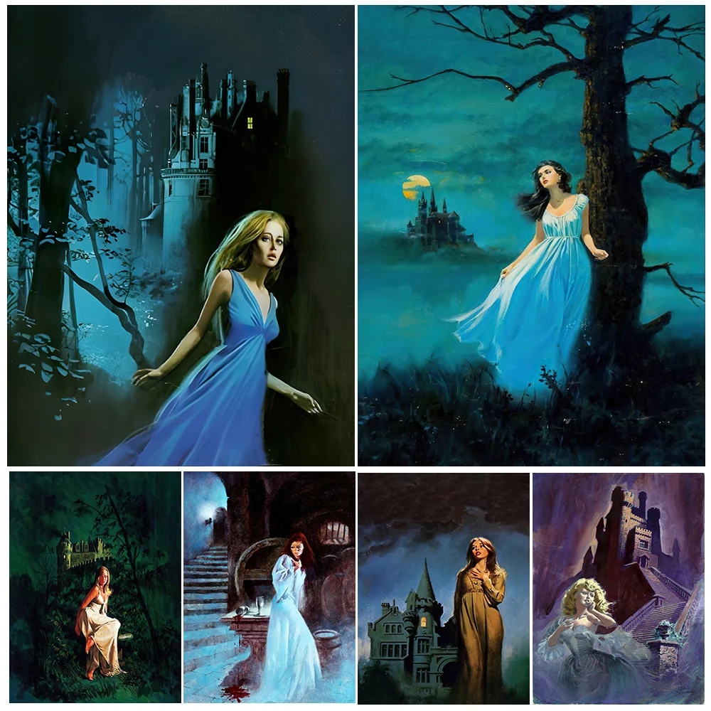 Beautiful Girl And Terror Castle Vintage Wall Art Canvas Painting Escape From The Castle Retro Art Poster And Print Home Decor