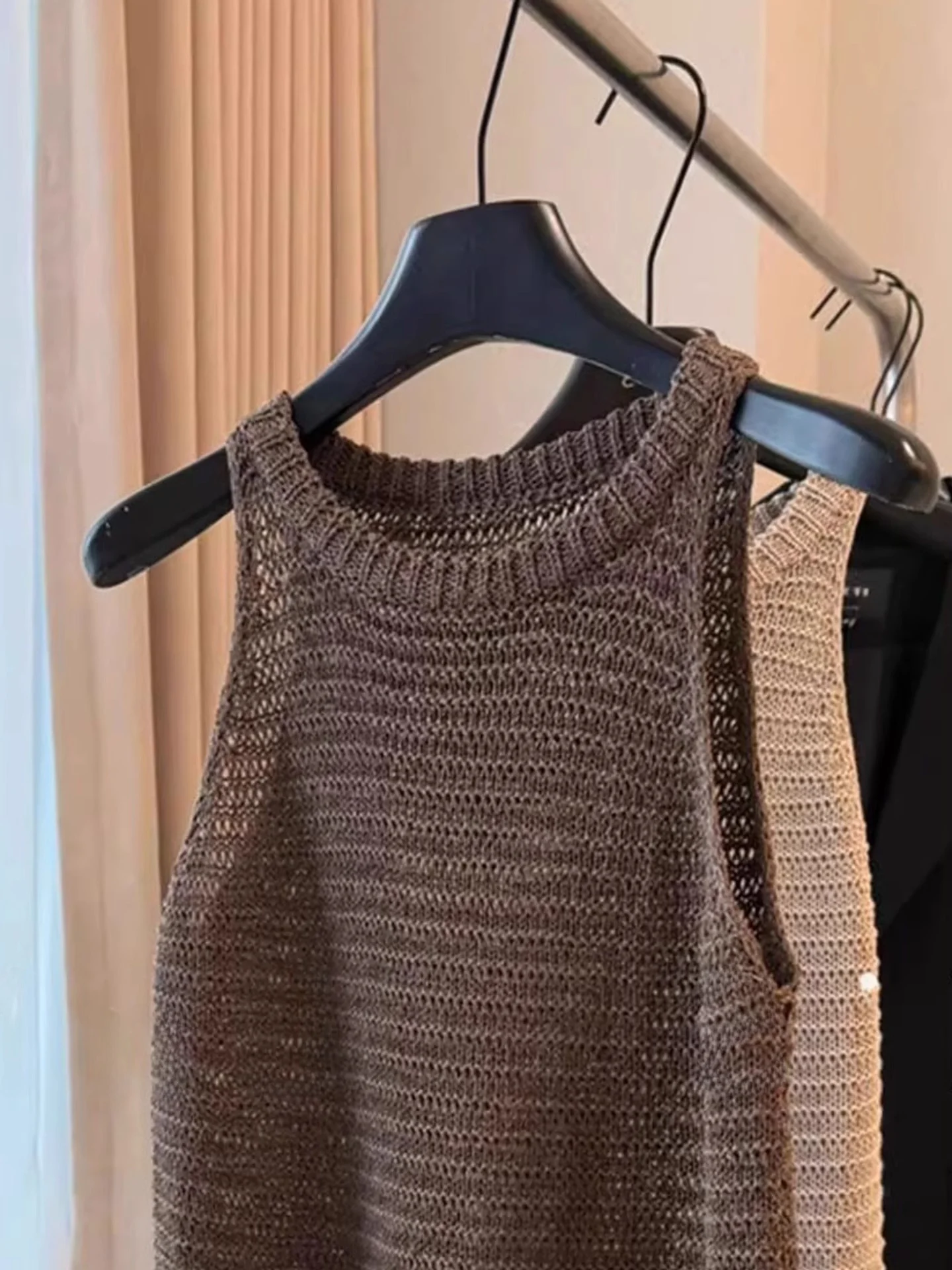 

Ele Hollow out Knitwear Svel n Sle Pure Color Summer Top Women's Faion Comfortable Fit round Ne Design