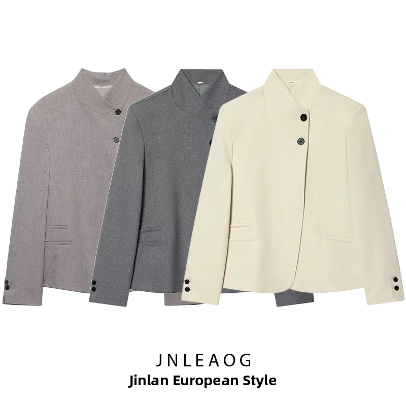 

Fashionable High Collar Suit Jacket Women's Spring New Style JNLEAOG 3736051 Standard Fit Long Sleeve Pure Color Single Button