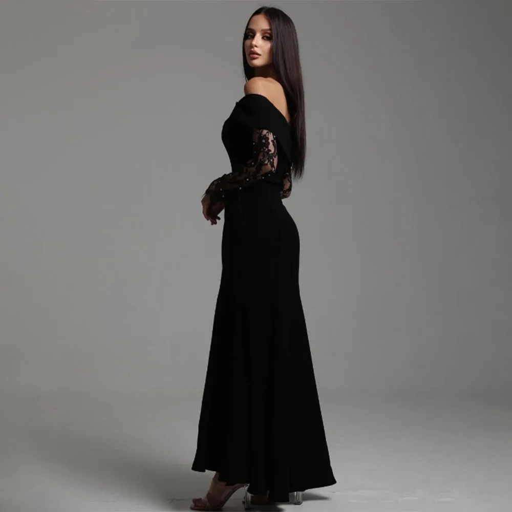 High Quality Customized Sweetheart Ankle Length Black Backless Three Quarter Sheer Transparency Serene Hill Dress Women Sexy