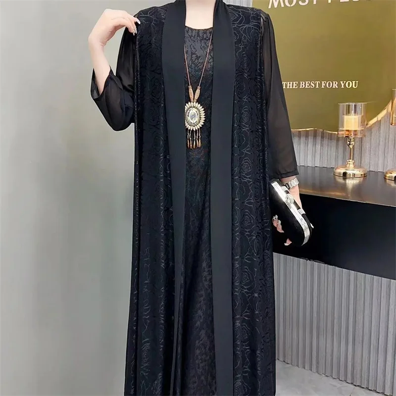 2023 High Elastic Ice Silk Fashion Dress+two High-end Thin Pieces Over Top To Cover The Belly Flesh Trend Ethnic Style Hollowed