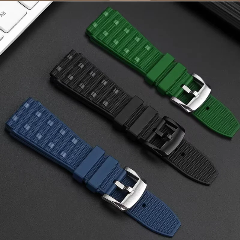 Soft Fluororubber watch band For Breitling Super Chronomat B01 Superocean Avenger Series foldable buckle watch strap 22mm 24mm