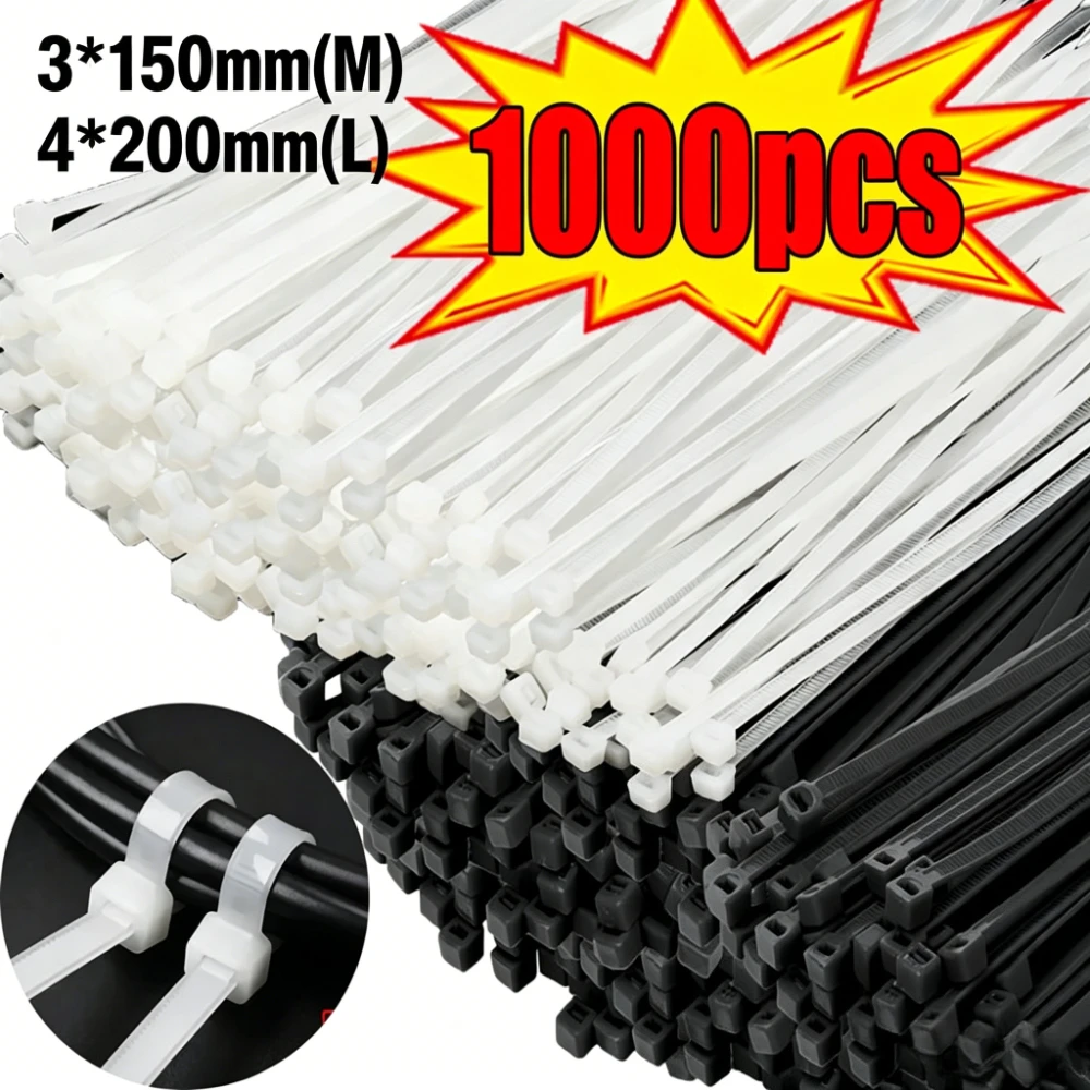 Confezione da 100/200/300/500/1000 Pezzi di Fascette per Cavi Riutilizzabili, Alta Qualità, in Plastica con Elevata Resistenza alla Trazione, Fascette in Nylon Autobloccanti