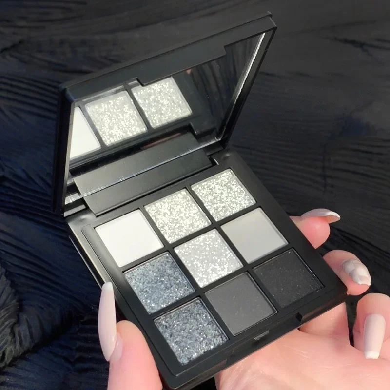 

9 Colors Glitter Eyeshadow Palette Punk Smokey Cool Toned Eyeshadow Palette Dark Gray Black Nude Eye Pigments Makeup Cosmetics