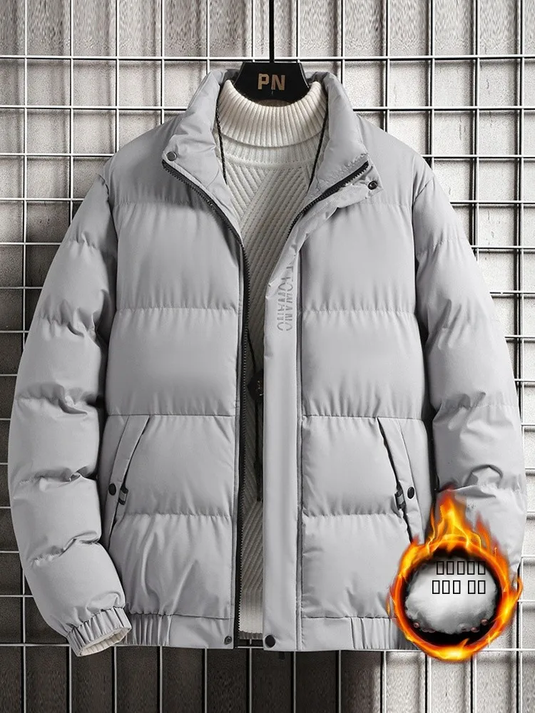 

Мужская утепленная хлопковая куртка на осень-зиму, новая модная повседневная теплая куртка с принтом, эластичным низом, молодежная, популярная, с длинными рукавами.