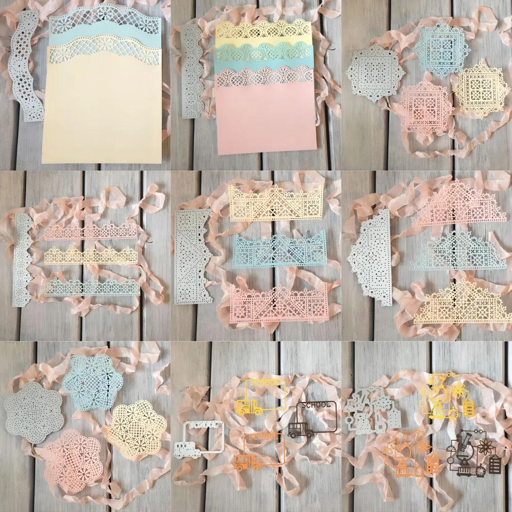 

Металлические вырубные формы Piggy Craft: трафареты для вырезания кружевных сетчатых рамок и краев, ножи для скрапбукинга, шаблоны для творчества, вырубные ножи-трафареты