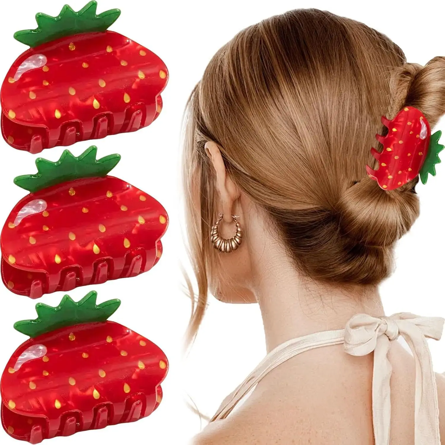 1 Stück niedliche kleine Erdbeer-Haarspange, Mini-Haarspange für halbe Hochsteckfrisur, modische Pferdeschwanz-Spange, Haar-Accessoire für Damen, Alltag, Feiertage, Partys – Detail 3