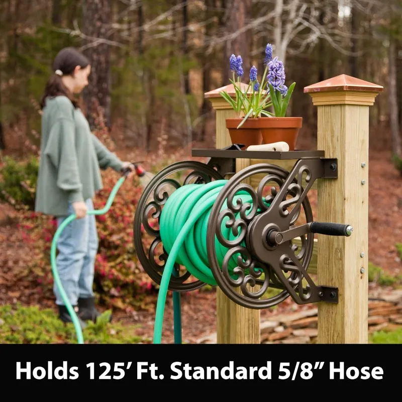 708 Steel Decorative Wall Mount Garden Hose Reel, Holds 125-Feet of 5/8-Inch Hose - Bronze