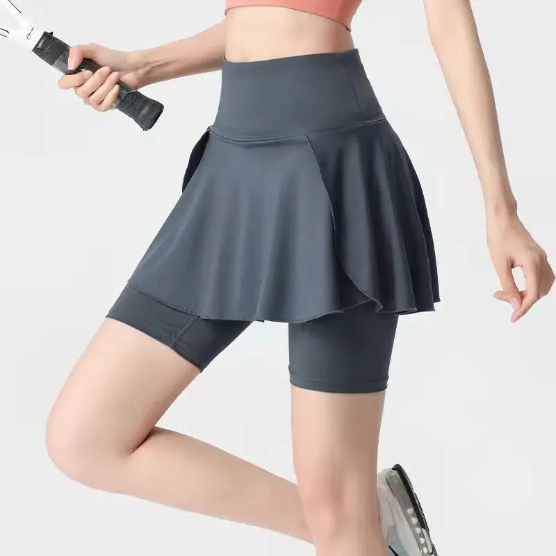 Falda deportiva para mujer, pantalones de Fitness de cintura alta, todo en uno, Falda plisada, pantalones de Yoga para correr adelgazantes, Q123