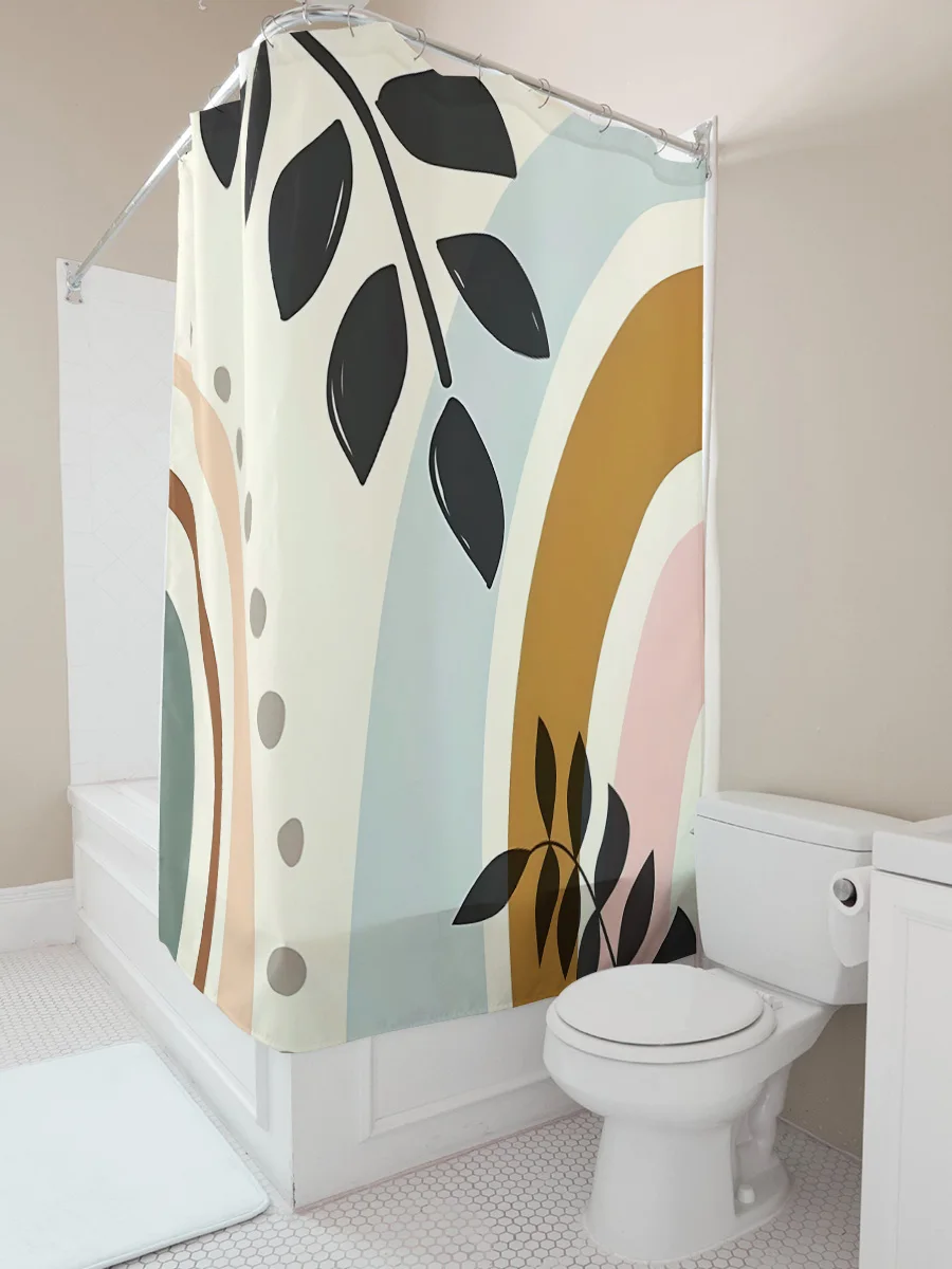 

Abstract Leaf Design Shower Curtain for a Modern Bathroom Artistic Home Decor with Soft Colors Waterproof Polyester Fabric