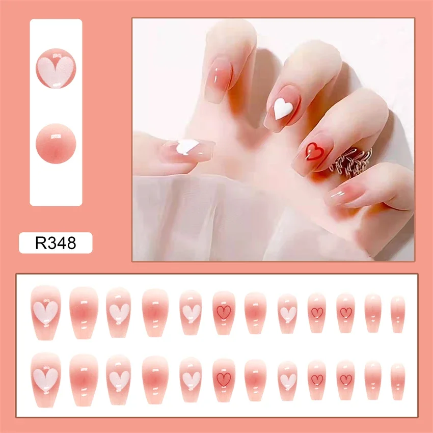 24Pcs/Set French Cute Short Wearing Fałszywe paznokcie Frosted Childish Sztuczne sztuczne paznokcie Full Cover Adhesive Press on Nails Tips