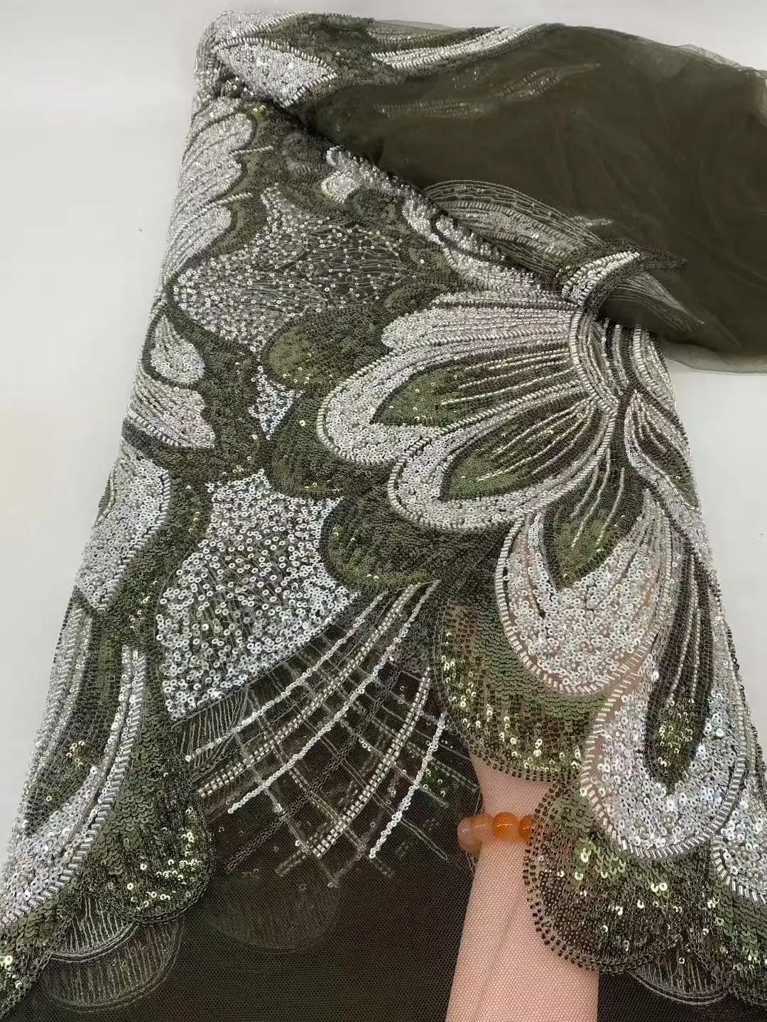 African Sequins Lace Fabric High Quality French Heavy Beaded Heavy Lace Fabric Nigeria For Bridal Party Dress Sewing  5 Yards