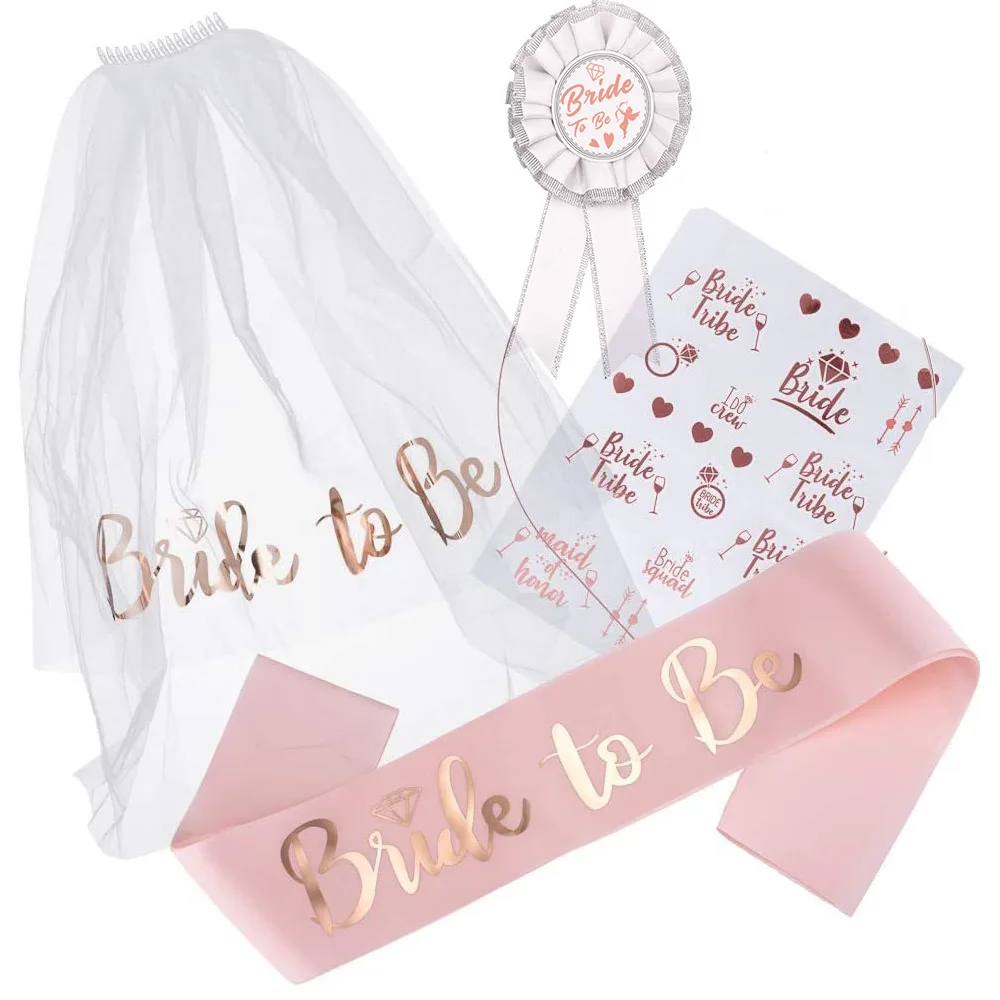 4Pcs Hen Party Bride To Be Sash Veil Tattoo Stickers Bachelorette Party Hen Night Wedding Party Decoration