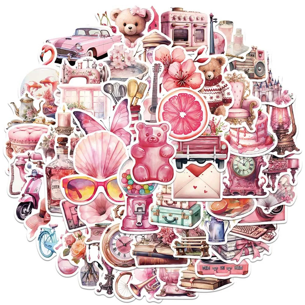 50Pcs INS Cartoon Pink Ballet Series Cute Cats Shells Stickers PVC Waterproof Stickers Decals For Kids Boys Girls Toys Gifts