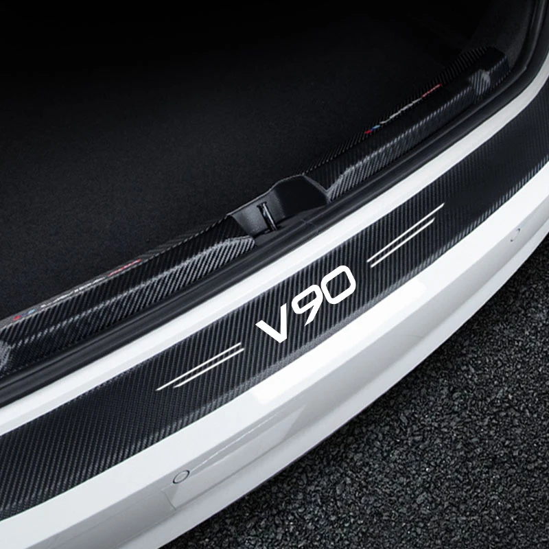 Carbon Fiber for Volvo V90 Logo Car Interior Door Threshold Stickers Protective Film Pedal Guards Trunk Sill Scuff Plate Decals