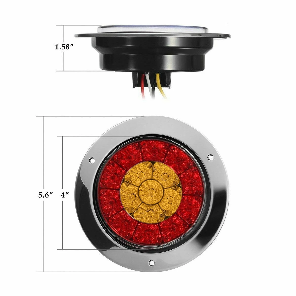 Leading-Edge-2X 4 Inch 16 LED Round Truck Trailer RV Brake Stop Turn Tail Signal Light Red Amber Chrome Waterproof 12-24V