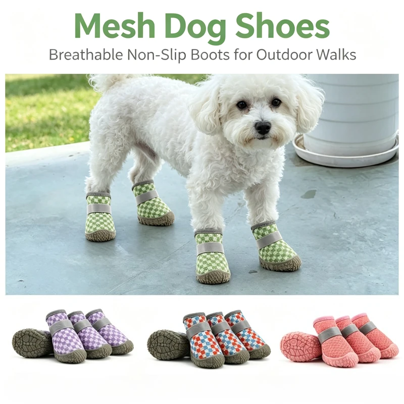 Non-slip Rubber Sole Pet Dog Shoes Breathable Mesh Upper Comfort Outdoor Dog Paw Boots Easy Wear for Small Medium Dogs