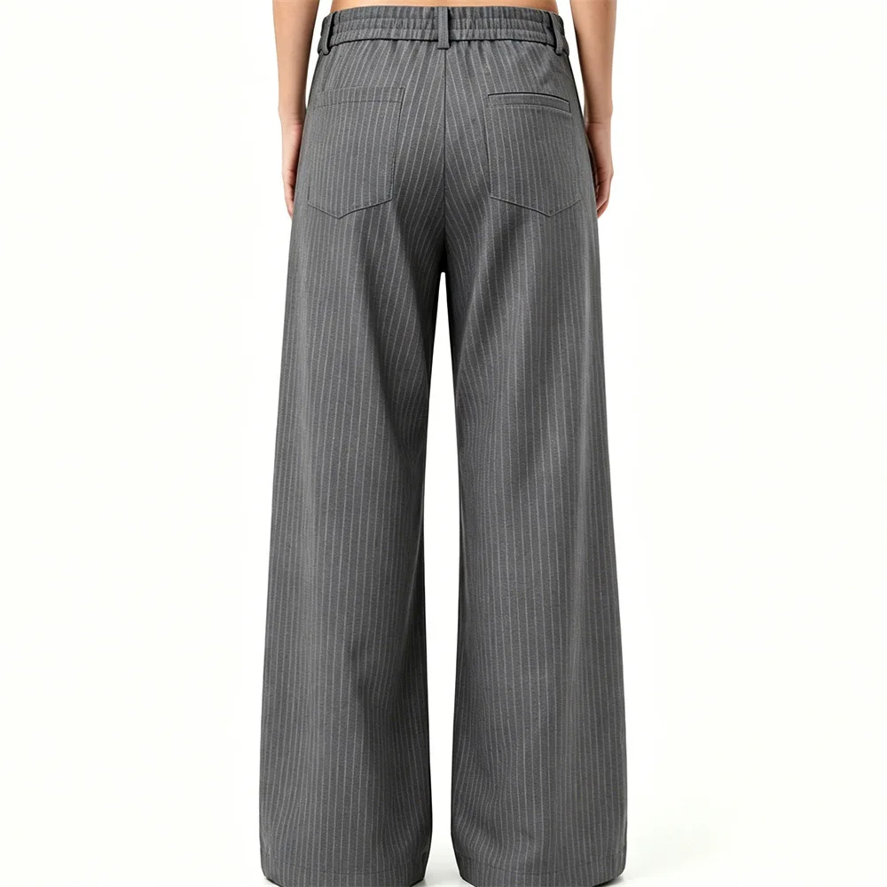 MWJLPWQ Trendy Style Vertical Striped Loose Casual Trousers For Men Cleanfit American-Style Drapey Wide-Leg Straight Pants 20937