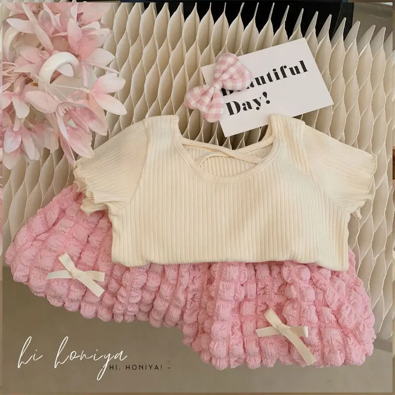 

2024 Summer Elegant Fashion Harajuku Slim Fit Short Sleeve Tops Loose All Match Casual Pants Two Piece Set Thin Style Girls' Set