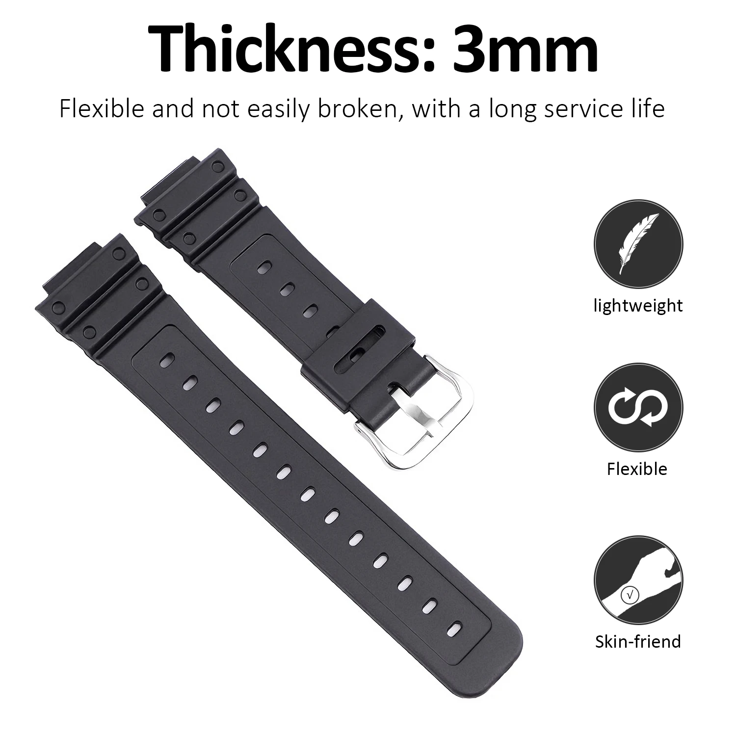 For DW5600 DW6900 DW9052 GA110 Classic Silicone Belt Bracelet Watchband Pure Color Waterproof Anti-Scratch Watch Strap