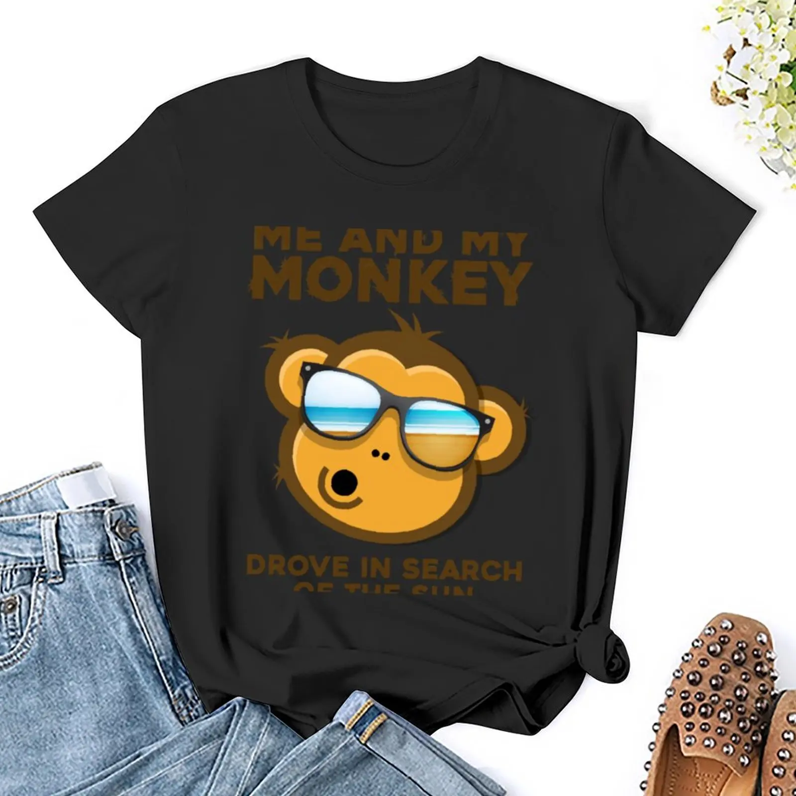 onkey Sun Humor Me and my Monkey Mind Crazyness T-Shirt plus size tops Short sleeve tee summer top Women's cotton t-shirt