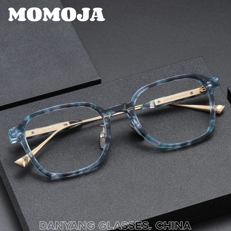 

MOMOJA Men's Big Square Ultra Light AcetateTitanium Frame Simple Design Eyeframe Retro Fashion Comfortable Eyeglasse Frame C-02