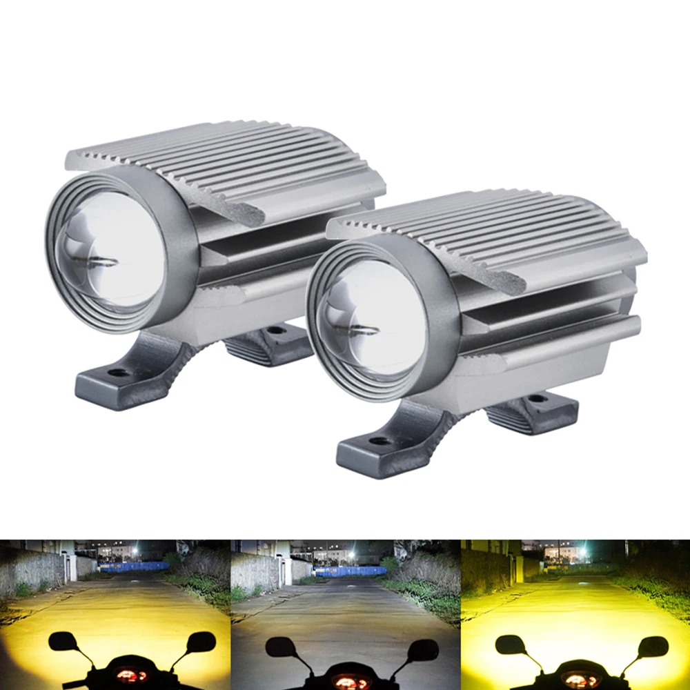 2pcs LED Motorcycle bulb Laser cannon Lens Spotlight 4 lighting mode flashing Signal Lamp Scooter Headlight Fog Lamp Hi/Lo beam